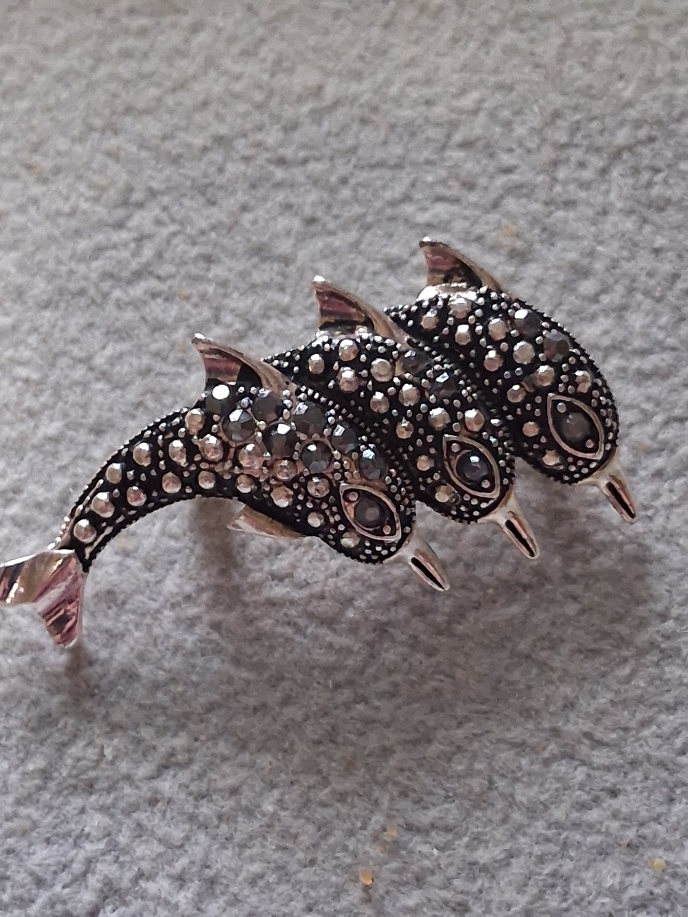 Decorative Black Crystal Dolphin Brooch - Sparkling Fish Accent
